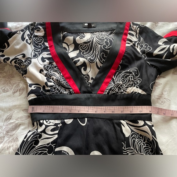 Bebe Vintage Silk Blend Red Black Y2K Plunge Babydoll Mini Dress Small Retro 70s - Picture 8 of 9